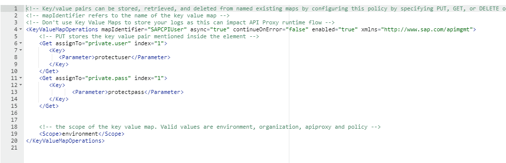 The key value map operations policy that reads the user and password from SAPCPIUser