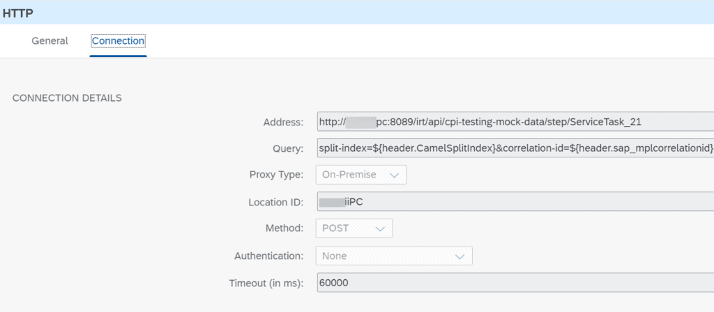 HTTP receiver in the mocked iFlow that calls the Figaf mock data API instead of the real service