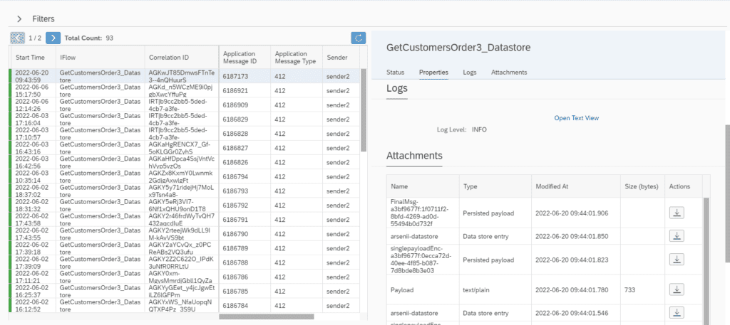Screenshot: Data store entries