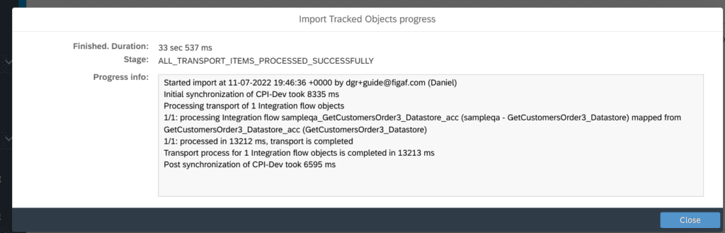 Screenshot: Import multiple transports in one transaction