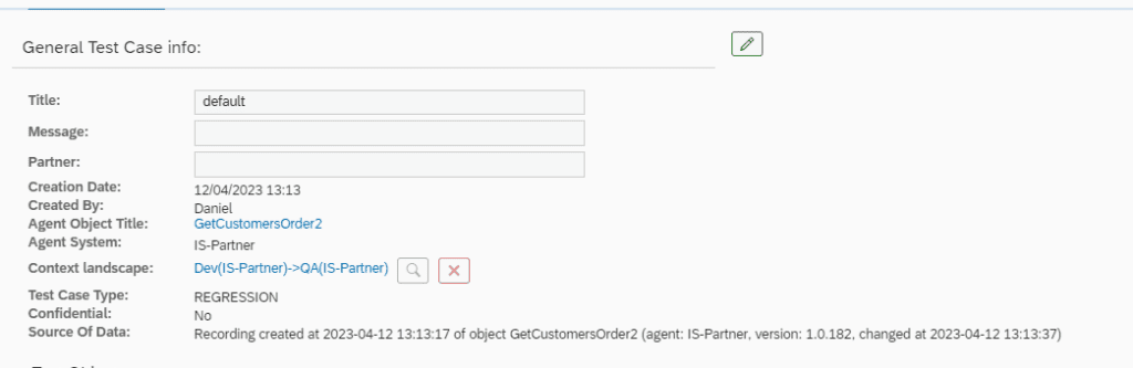 Screenshot: Testing when the test case was created