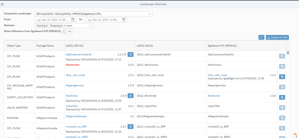 Screenshot: SAP Cloud Integration landscape report