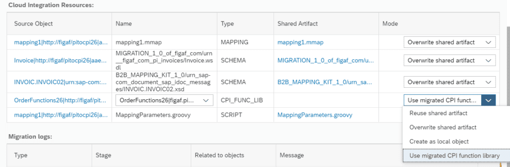 Migration resources in Figaf with the option to use the migrated Cloud Integration function library instead of Groovy functions