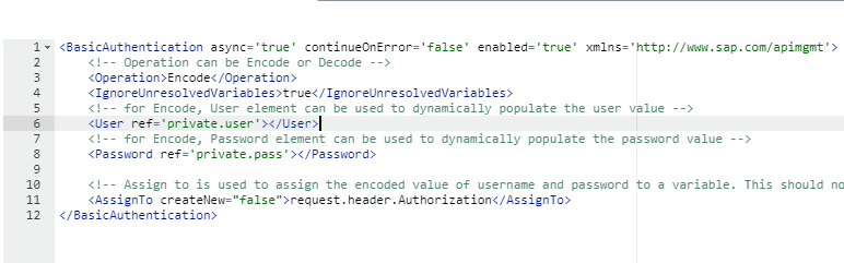 The basic authentication policy that encodes the user and password into the Authorization header