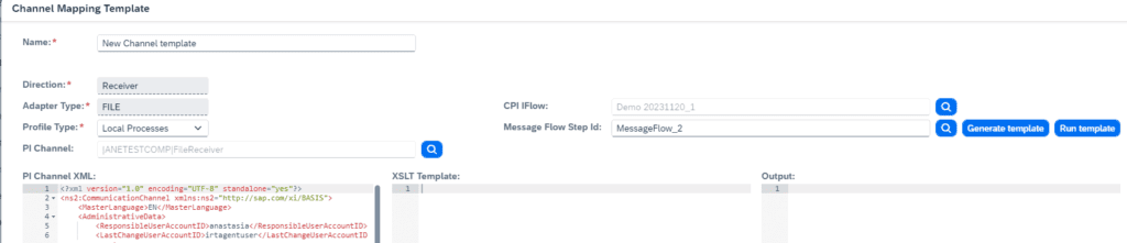 Creating a new channel mapping template in Figaf from an SAP PI channel