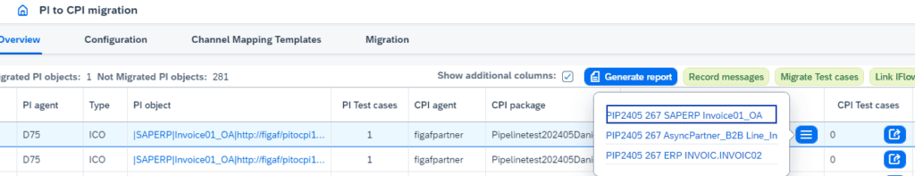 Migration overview showing one ICO migrated into multiple pipeline iFlows