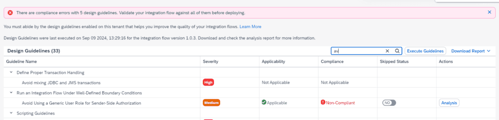 Screenshot: Checking design guidelines in transport