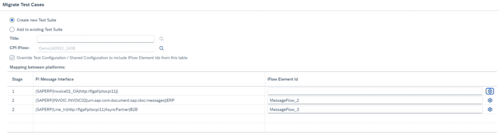 Figaf test case migration setting for choosing which endpoint of the iFlow receives the message