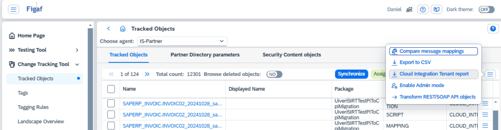 Screenshot: Cloud Integration Tenant report