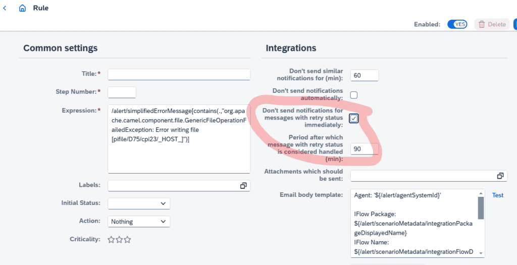 Figaf monitoring rule with a delay setting that waits for a successful retry before alerting