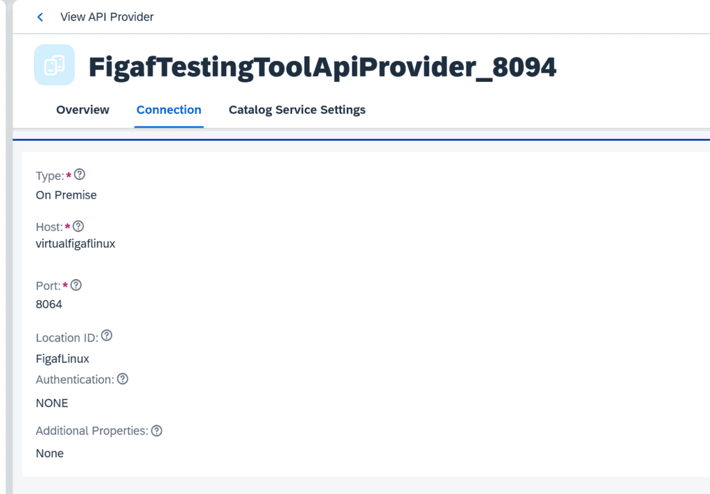 Configuration of the FigafTestingToolApiProvider API provider in SAP API Management, used to send recorded messages to Figaf