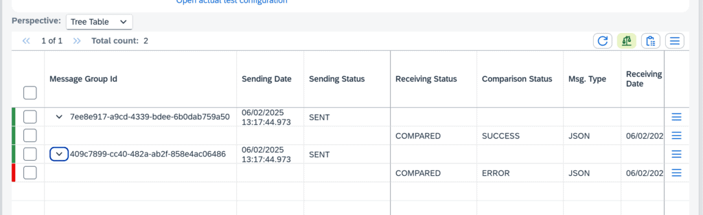 Test run result for an API Management test case in Figaf, with the payload comparison