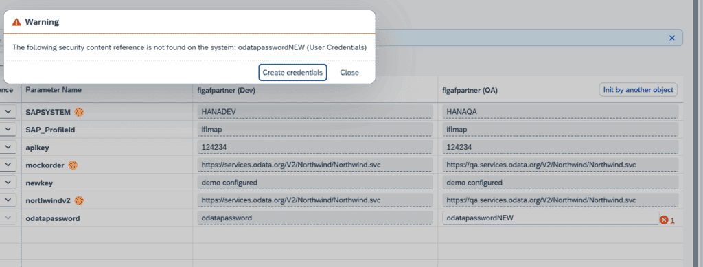 Screenshot: Create credentials