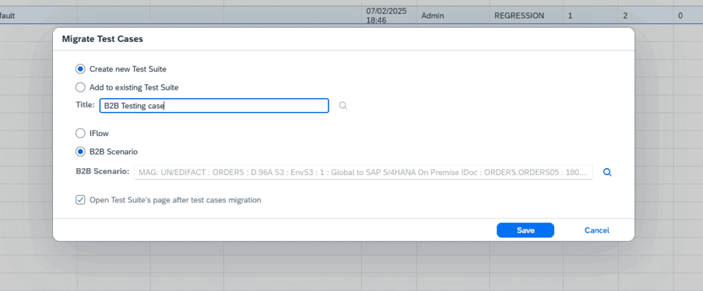 Migrating an SAP PI/PO test case in Figaf and selecting the TPM scenario it should run against