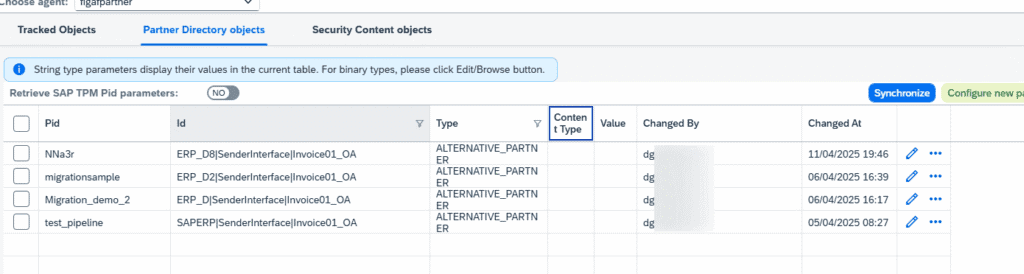 Alternative partners table in Figaf with a search on the ID column