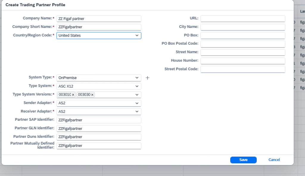 Figaf screen for creating a B2B partner profile from a few basic fields