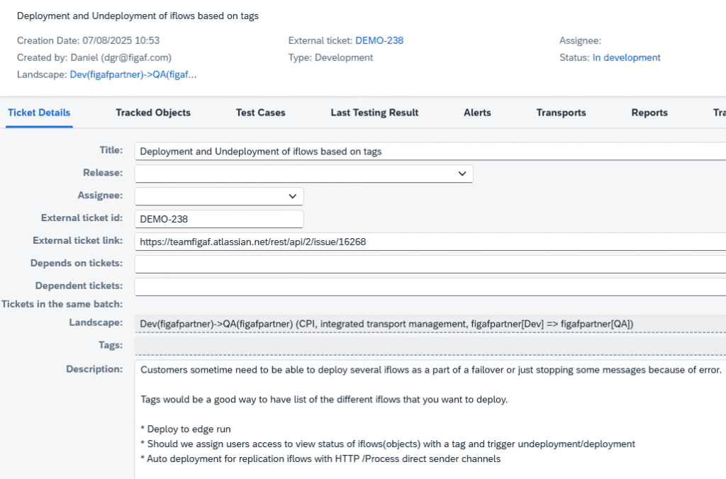 Screenshot: Integration with ITSM