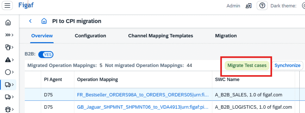 Screenshot: New feature: PI to CPI: B2B migration planning based on PI operation mappings