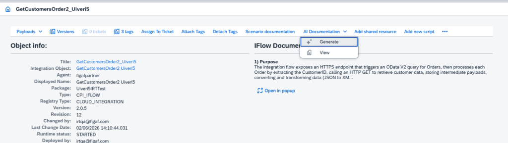 Figaf list of iFlows with AI generated documentation