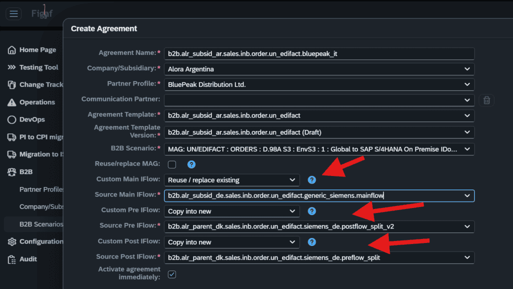 Option in agreement creation to copy an existing iFlow into a new partner specific artifact