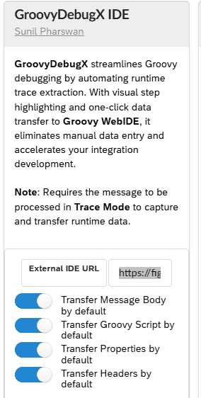 Screenshot of GroovyDebugX IDE for SAP integration development.