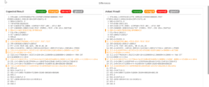 Figaf test comparison of expected and actual Tradacom messages, with changed segments highlighted in orange