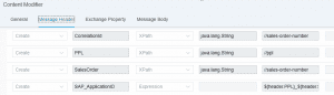 A content modifier that sets the correlation ID, sales order and SAP_ApplicationID headers with XPath and an expression