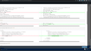 Figaf code diff of an iFlow showing changed lines in the manifest, metainfo and an XSLT mapping