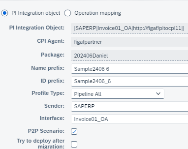 Pipeline migration option with the P2P scenario check mark selected