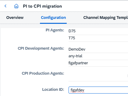 Figaf platform interface showing PI to CPI migration configuration details.