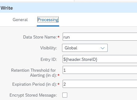 A data store Write step that saves an entry for the running process