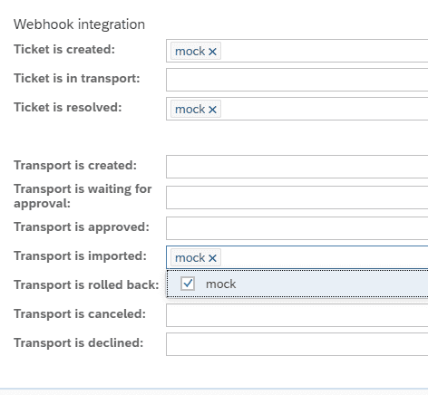 Figaf webhook settings with a choice of events to send when a ticket or transport changes state