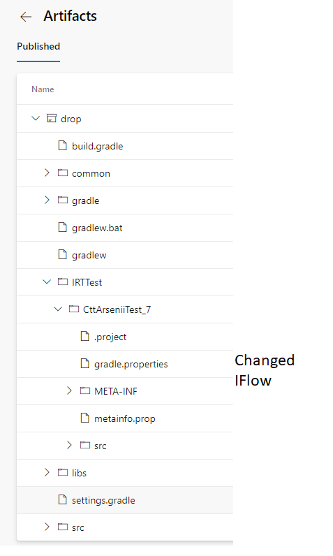 The published build artifact in Azure DevOps, containing only the changed iFlow