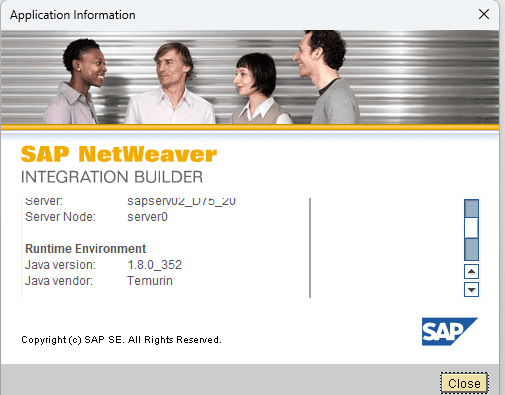 The SAP NetWeaver Integration Builder running on Java 1.8.0_352 from Temurin