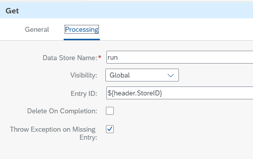 A data store Get step with the option Throw Exception on Missing Entry selected