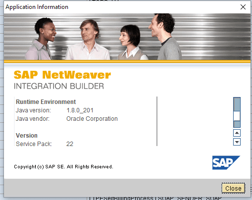 The SAP NetWeaver Integration Builder running on Java 1.8.0_201 from Oracle