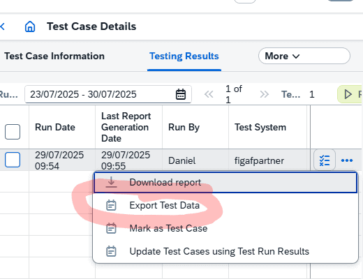 Screenshot: Testing result download