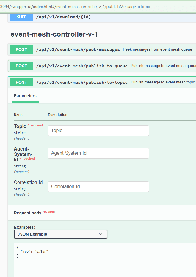 Screenshot: Event API