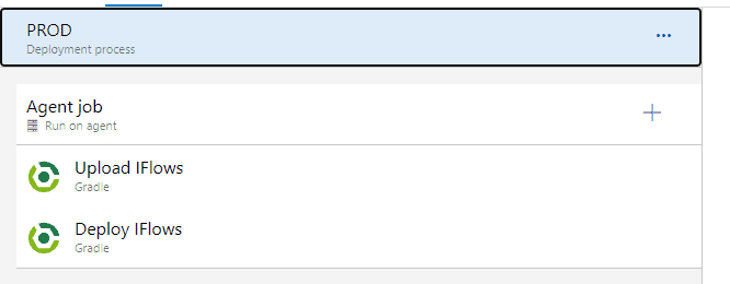 The PROD stage in Azure DevOps, with the tasks Upload IFlows and Deploy IFlows