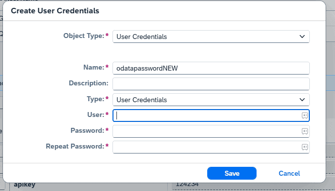 Screenshot: Create credentials