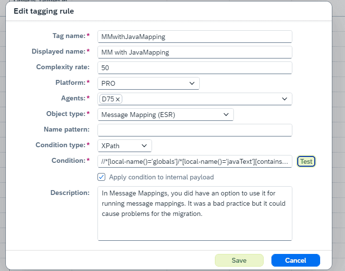 Defining a custom search rule in Figaf to tag SAP PI objects that match a pattern