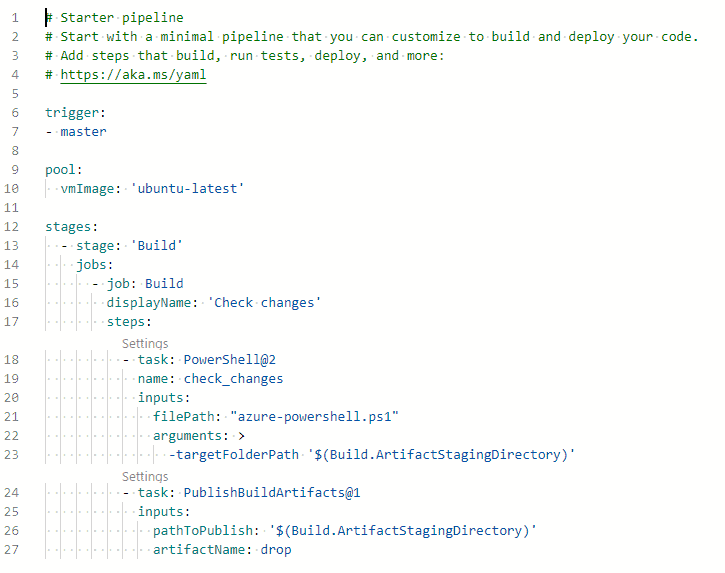 The Azure pipeline YAML file that checks for changes and publishes the build artifacts