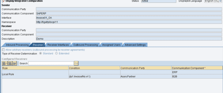 An SAP PI integrated configuration with a receiver rule based on a condition, before modification