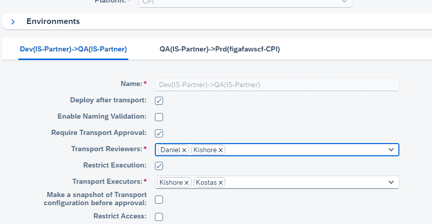 Approver list on a landscape transition, defining who can import a package