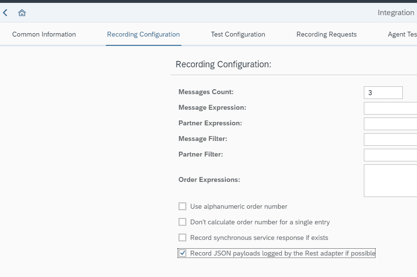 Screenshot: PI Test case recording original JSON Payload
