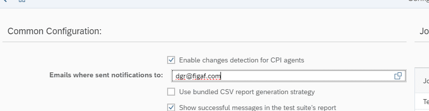 Figaf application settings with the email addresses that receive Cloud Integration version updates