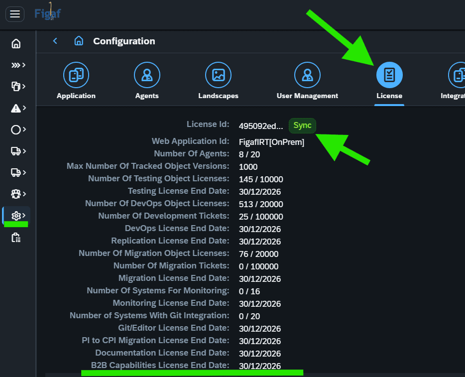 Screenshot: *B2B: License control of capabilities*
