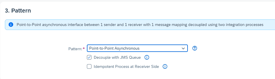 Point-to-Point Asynchronous pattern with options to decouple with a JMS queue and use an idempotent process at receiver side