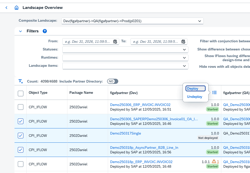 Screenshot: Deployment of artifacts