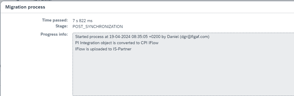 Screenshot: Migration process status